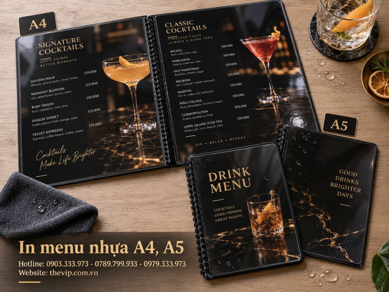 In menu nhựa A4, A5 tại TPHCM