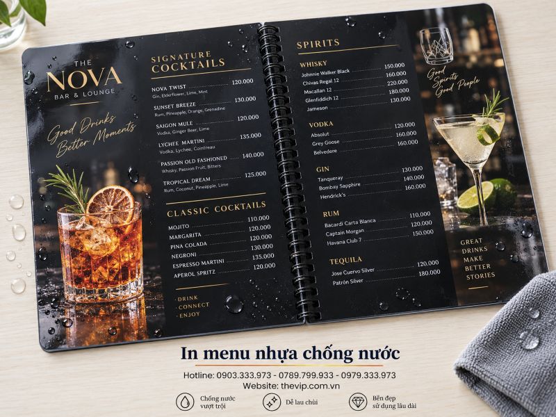 In menu nhựa chống nước tại TPHCM