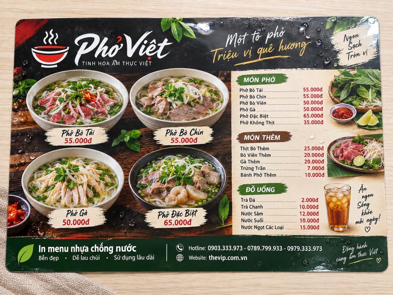 In menu nhựa chống nước tại TPHCM