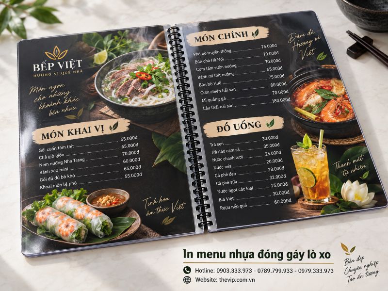 In menu nhựa đóng gáy lò xo tại TPHCM