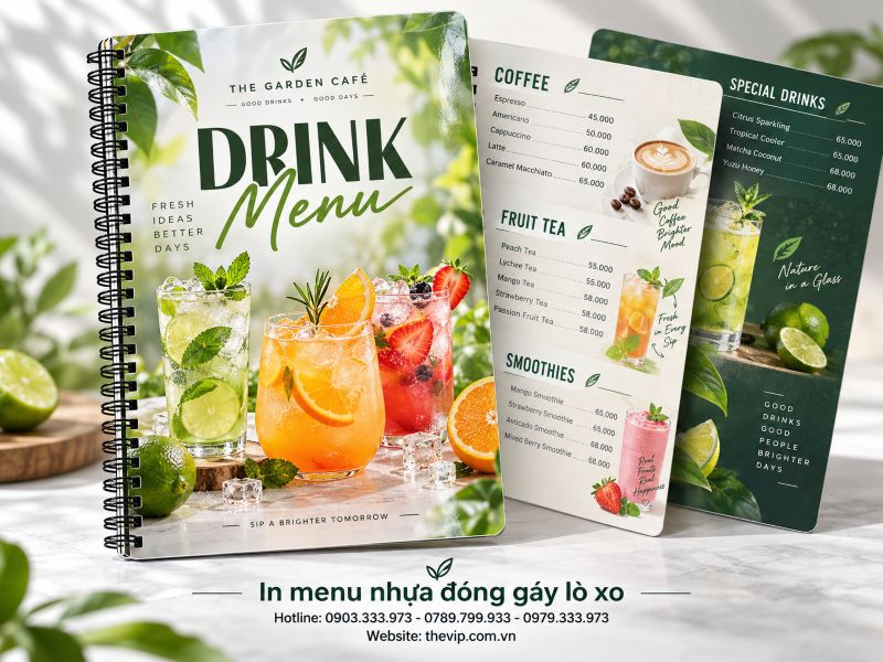 In menu nhựa đóng gáy lò xo tại TPHCM