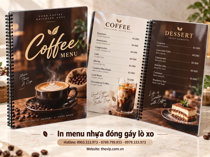 In menu nhựa đóng gáy lò xo tại TPHCM