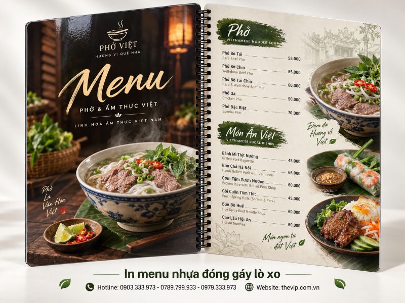 In menu nhựa đóng gáy lò xo tại TPHCM