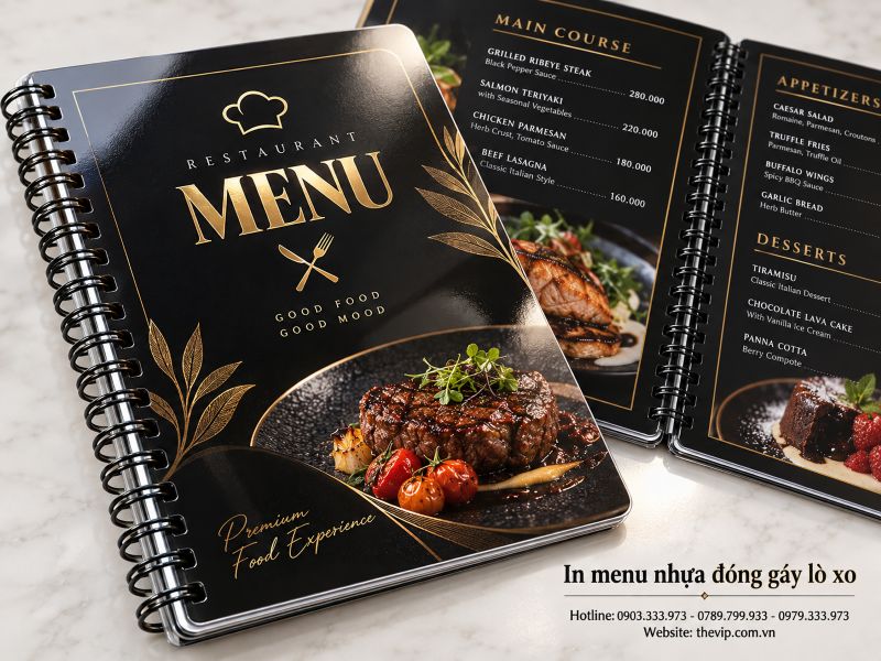 In menu nhựa đóng gáy lò xo tại TPHCM