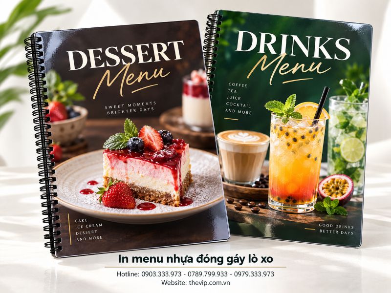 In menu nhựa đóng gáy lò xo tại TPHCM