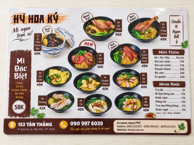 In menu nhựa PVC tại TPHCM